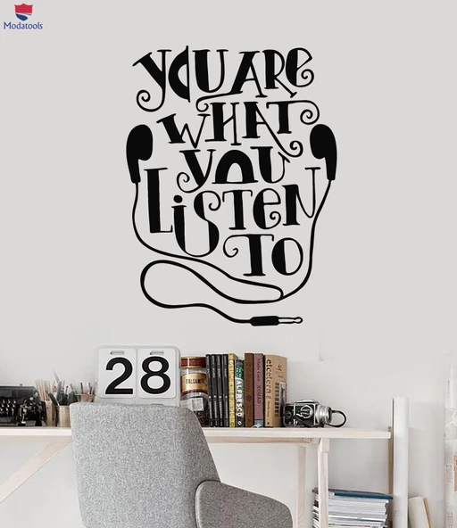 Oturma Odası, Ofis, Dükkan Duvar Sticker Kulaklıklar Müzik Dinle Genç Odası Kelimeler Alıntı Çıkartmalar ürün görseli 1