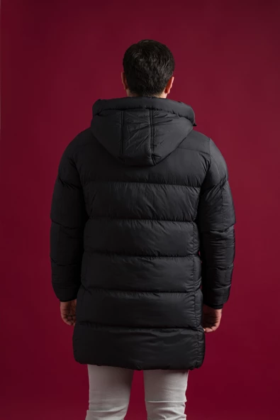 Slimfit Kapşonlu Çıtçıt Ve Fermuar Kapamalı Yan Ve Gögüs Fermuar Cepli Yoğun Elyaf Dolgulu Uzun Mont - 6