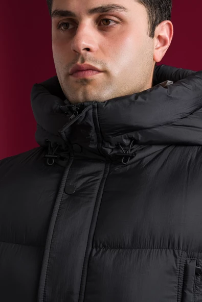 Slimfit Kapşonlu Çıtçıt Ve Fermuar Kapamalı Yan Ve Gögüs Fermuar Cepli Yoğun Elyaf Dolgulu Uzun Mont - 7