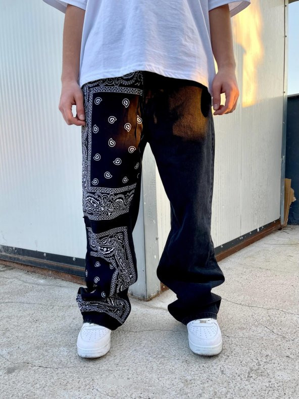 Premium Designer Bandana Patched Kot Pantolon