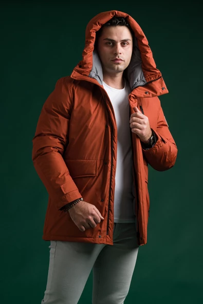 Slimfit Kapşonlu Çıtçıt Ve Fermuar Yan Fermuar Cepli Elyaf Dolgulu Astarlı Erkek Uzun Spor Mont - 2