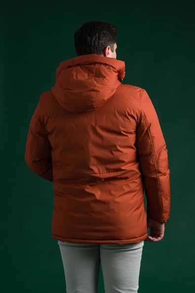 Slimfit Kapşonlu Çıtçıt Ve Fermuar Yan Fermuar Cepli Elyaf Dolgulu Astarlı Erkek Uzun Spor Mont - 6