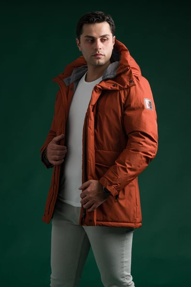 Slimfit Kapşonlu Çıtçıt Ve Fermuar Yan Fermuar Cepli Elyaf Dolgulu Astarlı Erkek Uzun Spor Mont - 3