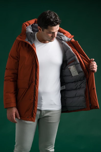 Slimfit Kapşonlu Çıtçıt Ve Fermuar Yan Fermuar Cepli Elyaf Dolgulu Astarlı Erkek Uzun Spor Mont - 4