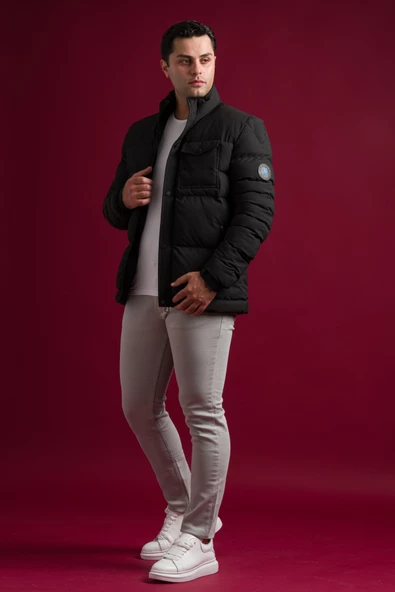 Slimfit Çıtçıt Ve Fermuar Kapamalı Dik Yaka Kolları Lastikli Astarlı Yan Cepli Erkek Kısa Mont - 8