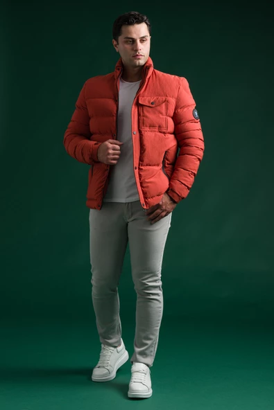 Slimfit Çıtçıt Ve Fermuar Kapamalı Dik Yaka Kolları Lastikli Astarlı Yan Cepli Erkek Kısa Mont