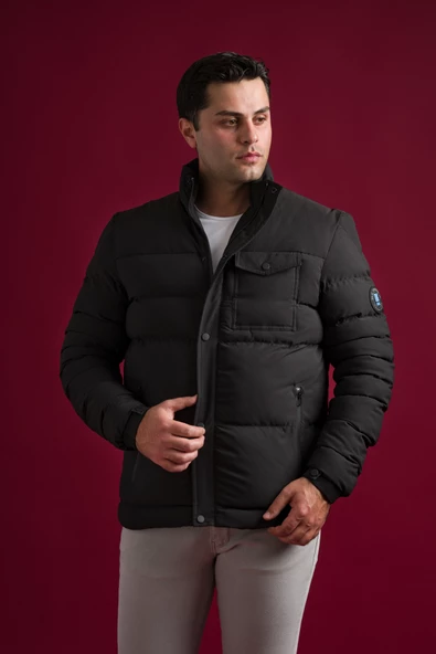 Slimfit Çıtçıt Ve Fermuar Kapamalı Dik Yaka Kolları Lastikli Astarlı Yan Cepli Erkek Kısa Mont - 11