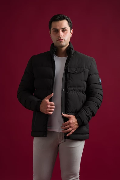 Slimfit Çıtçıt Ve Fermuar Kapamalı Dik Yaka Kolları Lastikli Astarlı Yan Cepli Erkek Kısa Mont - 9