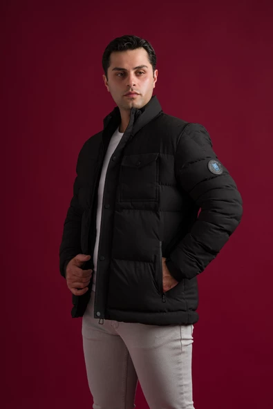 Slimfit Çıtçıt Ve Fermuar Kapamalı Dik Yaka Kolları Lastikli Astarlı Yan Cepli Erkek Kısa Mont - 10