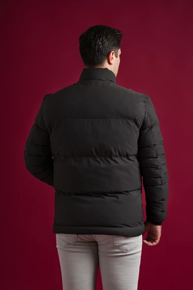 Slimfit Çıtçıt Ve Fermuar Kapamalı Dik Yaka Kolları Lastikli Astarlı Yan Cepli Erkek Kısa Mont - 12