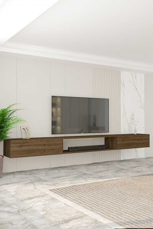 Givayo Mobilya Troya Tv Ünitesi 250 cm Duvara Monte 3 Modül Ceviz