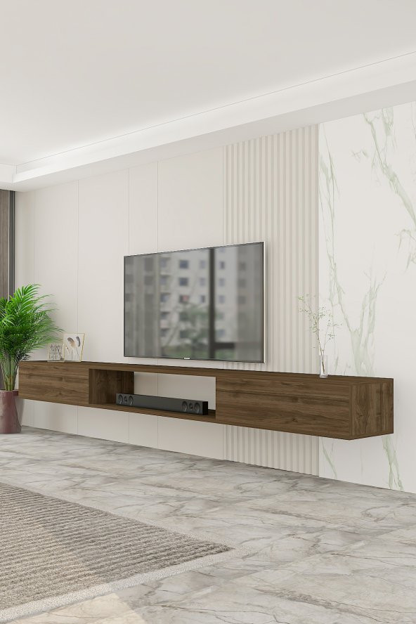 Givayo Mobilya Troya Tv Ünitesi 250 cm Duvara Monte 3 Modül Ceviz - 2