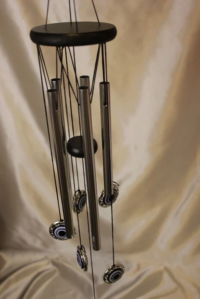 Deprem Çanı Rüzgar Zili Feng Şui Nazar Boncuk 5 Metal Boru - Resim 4