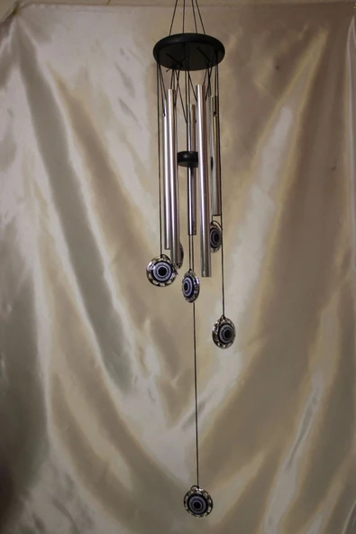 Deprem Çanı Rüzgar Zili Feng Şui Nazar Boncuk 5 Metal Boru - Resim 7