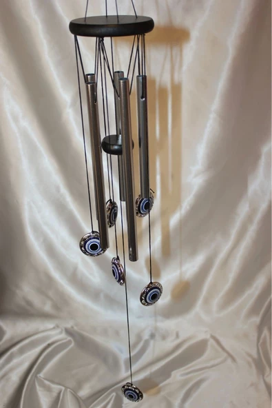 Deprem Çanı Rüzgar Zili Feng Şui Nazar Boncuk 5 Metal Boru - Resim 3