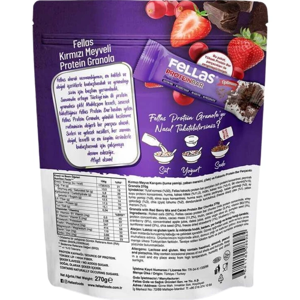 Granola 3'lü -Protein Bar Parçacıklı-Hindistan Cevizli 270g Kırmızı Meyveli 270g+Yer Fıstıklı 270g - 2