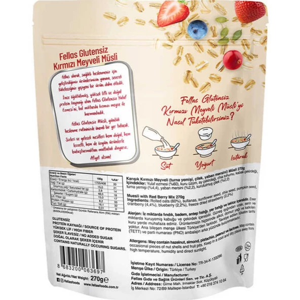 Glutensiz Müsli 2'li - Kırmızı Meyveli 270g + Karışık Kuruyemişli 270g - 2