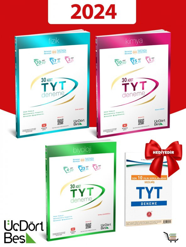345-2024 Model Hediyeli TYT Fizik-Kimya-Biyoloji Deneme Seti Toplam 3 Kaynak 90 Deneme - Resim 3