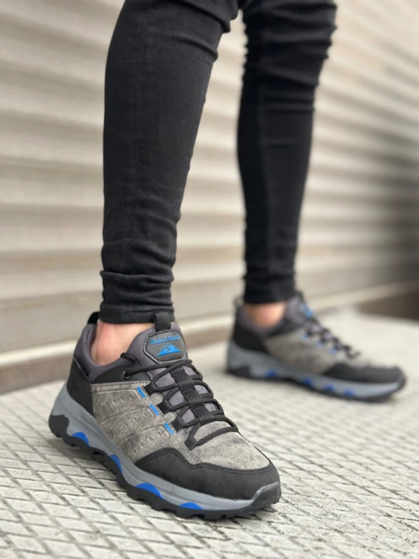 BA0320 Kalın Termo Taban Gri Mavi Erkek Trekking Outdoor Ayakkabı - Resim 2