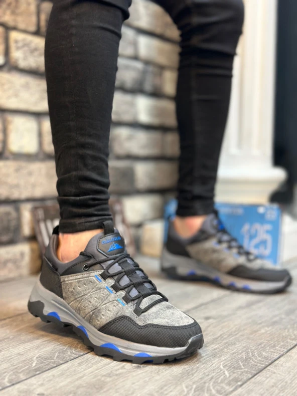 BA0320 Kalın Termo Taban Gri Mavi Erkek Trekking Outdoor Ayakkabı - Resim 3