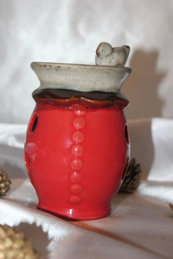 Kuş Detaylı Kırmızı Buhurdanlık Esans Hediyeli - Resim 4