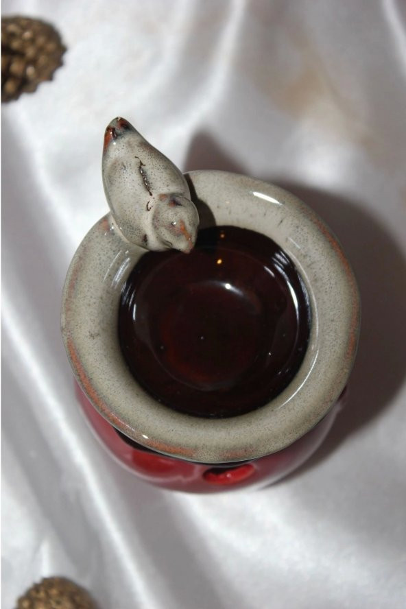 Kuş Detaylı Kırmızı Buhurdanlık Esans Hediyeli - Resim 6