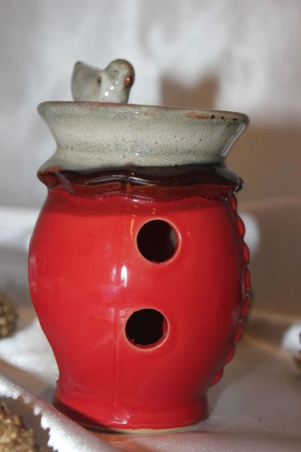 Kuş Detaylı Kırmızı Buhurdanlık Esans Hediyeli - Resim 7