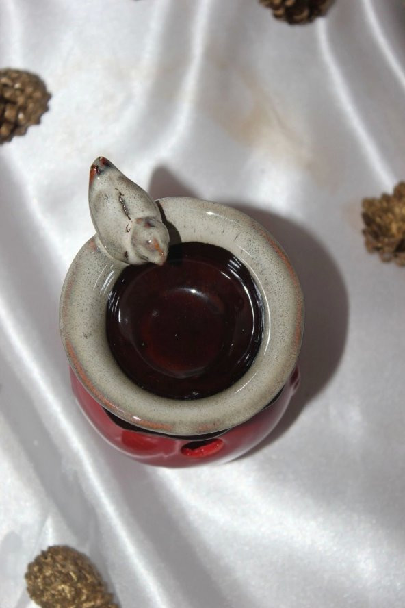 Kuş Detaylı Kırmızı Buhurdanlık Esans Hediyeli - Resim 8