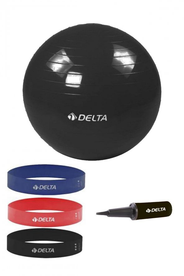 Delta 75 cm Pilates Topu 3lü Squat Bandı Egzersiz Direnç Lastiği Pilates Topu Pompası 5li Set