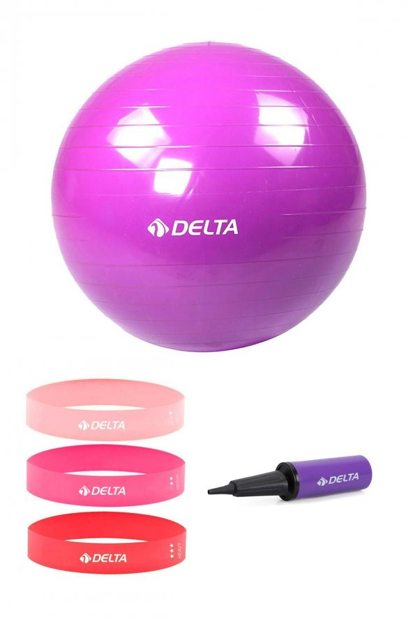 Delta 75 cm Pilates Topu 3lü Squat Bandı Egzersiz Direnç Lastiği Pilates Topu Pompası 5li Set