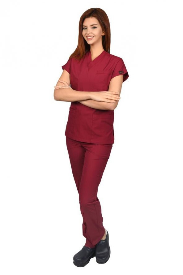 Kadın Doktor Hemşire Forması Scrubs Likralı Esnek Kumaş Hastane Nöbet Takımı (V Yaka Dr Greys) - 2