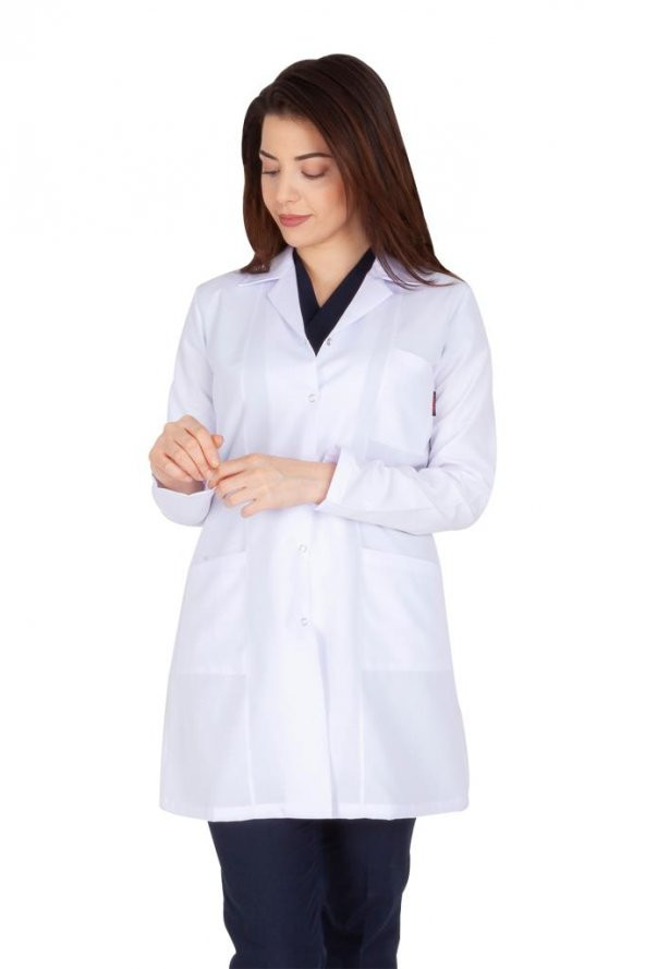 Kadın Doktor Öğretmen Önlüğü Laboratuvar Eczacı Hemşire Dizüstü Önlük Klasik Yaka - 3