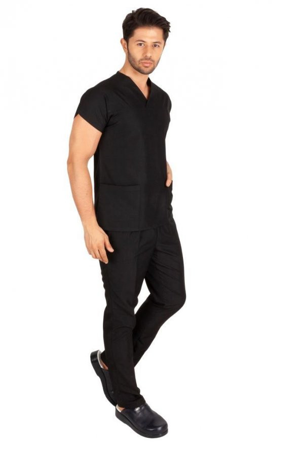 Erkek Doktor Hemşire Forması Scrubs Alpaka Kumaş Hastane Nöbet Takımı (Zarf Yaka Yarasa Kol) - 2