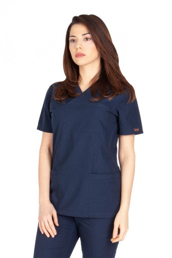 Kadın Doktor Hemşire Forması Scrubs Alpaka Kumaş Hastane Nöbet Tek Üst (Zarf Yaka Klasik Kol) - 3