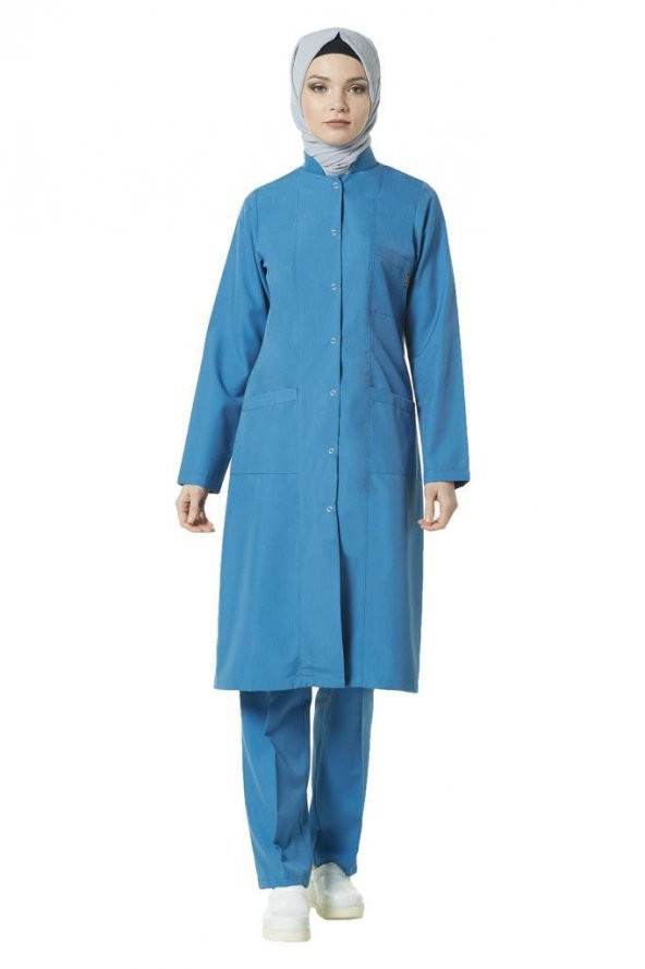 Kadın Tesettür Boy Doktor Öğretmen Önlüğü Laboratuvar Eczacı Hemşire Önlük - 7