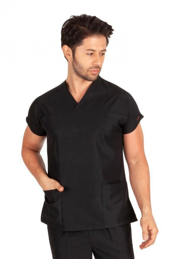 Erkek Doktor Hemşire Forması Scrubs Alpaka Kumaş Hastane Nöbet Tek Üst (Zarf Yaka Yarasa Kol) - 8