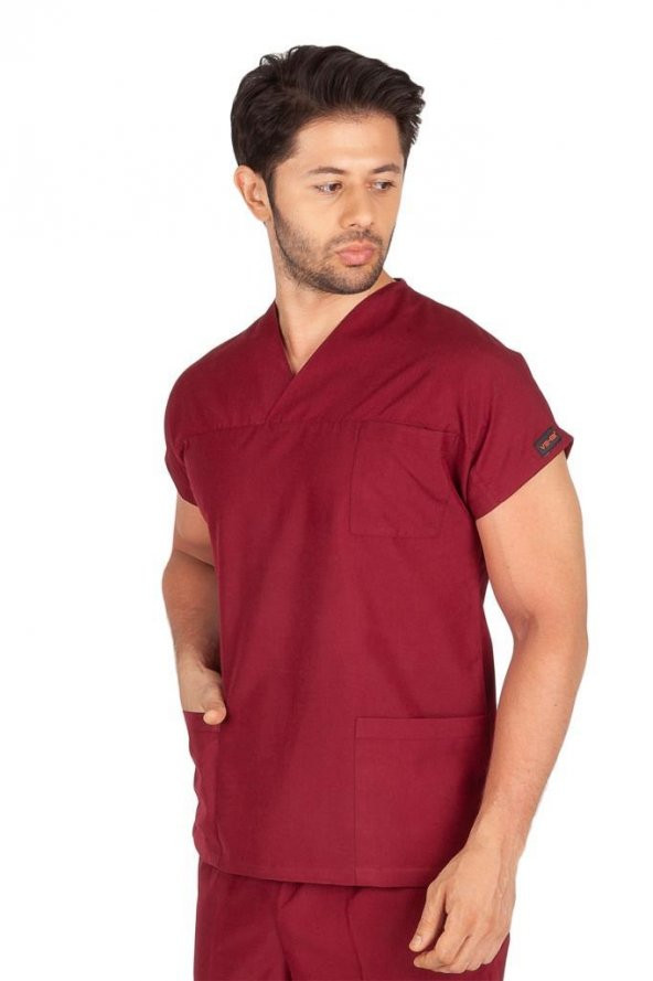 Erkek Doktor Hemşire Forması Scrubs Alpaka Kumaş Hastane Nöbet Tek Üst (Zarf Yaka Yarasa Kol) - 9