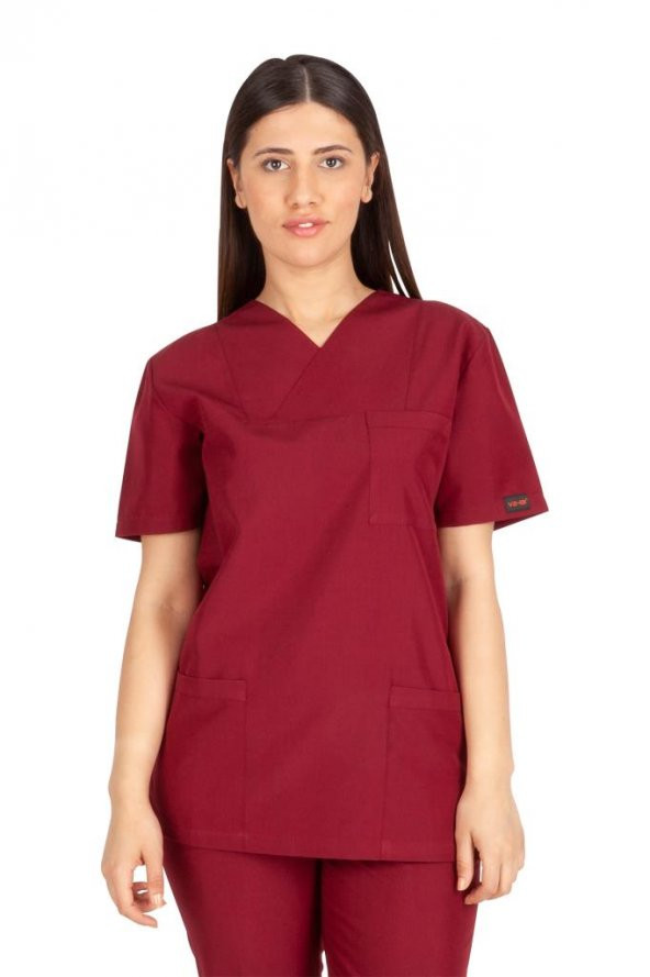 Kadın Doktor Hemşire Forması Scrubs Alpaka Kumaş Hastane Nöbet Tek Üst (Zarf Yaka Klasik Kol) - 9