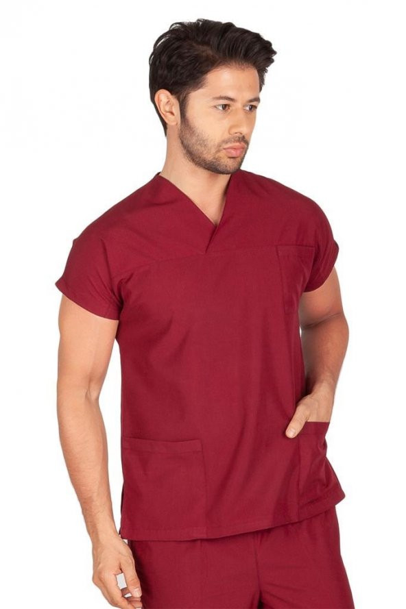 Erkek Doktor Hemşire Forması Scrubs Alpaka Kumaş Hastane Nöbet Tek Üst (Zarf Yaka Yarasa Kol) - 10