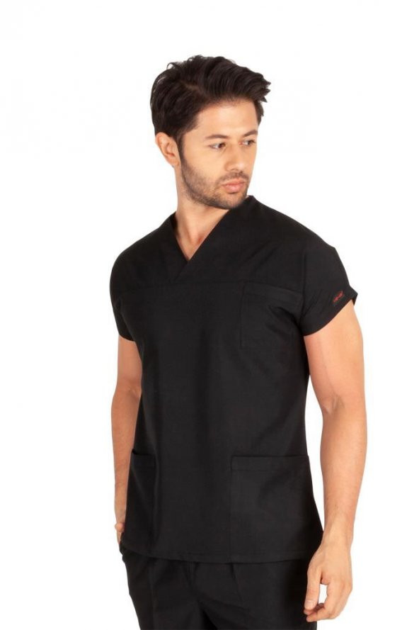 Erkek Doktor Hemşire Forması Scrubs Terikoton İnce Kumaş Hastane Nöbet Tek Üst (Zarf Yaka Yarasa Kol) - 4