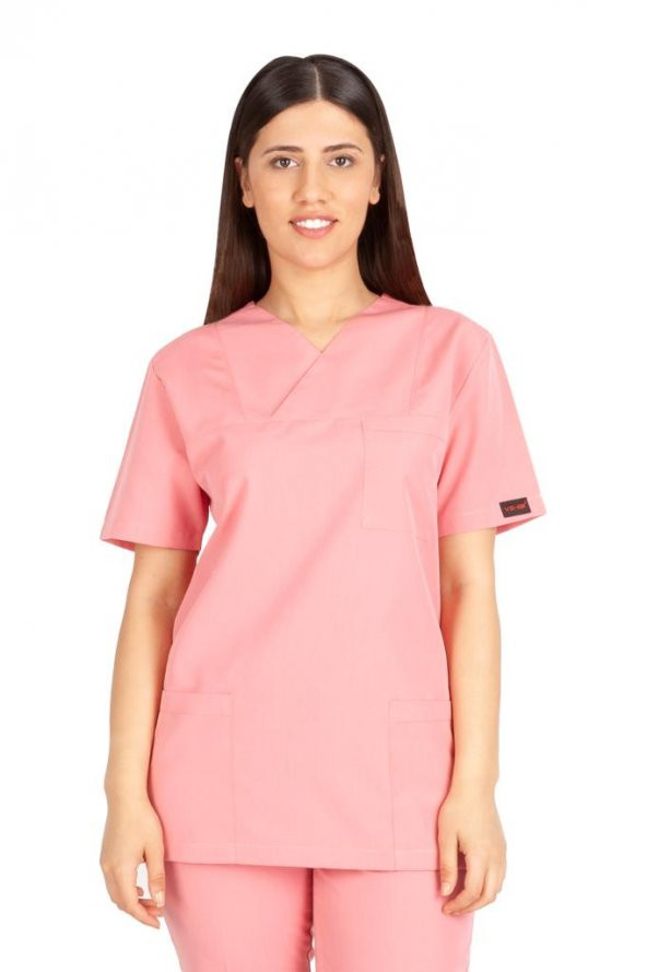 Kadın Doktor Hemşire Forması Scrubs Alpaka Kumaş Hastane Nöbet Tek Üst (Zarf Yaka Klasik Kol) - 10