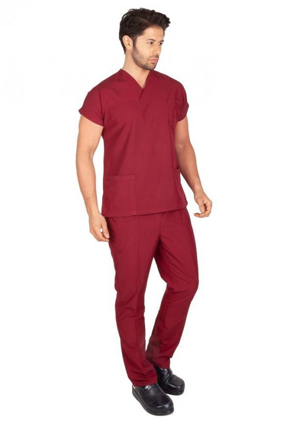 Erkek Doktor Hemşire Forması Scrubs Alpaka Kumaş Hastane Nöbet Takımı (Zarf Yaka Yarasa Kol) - 9