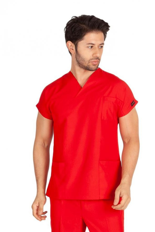Erkek Doktor Hemşire Forması Scrubs Terikoton İnce Kumaş Hastane Nöbet Tek Üst (Zarf Yaka Yarasa Kol) - 10