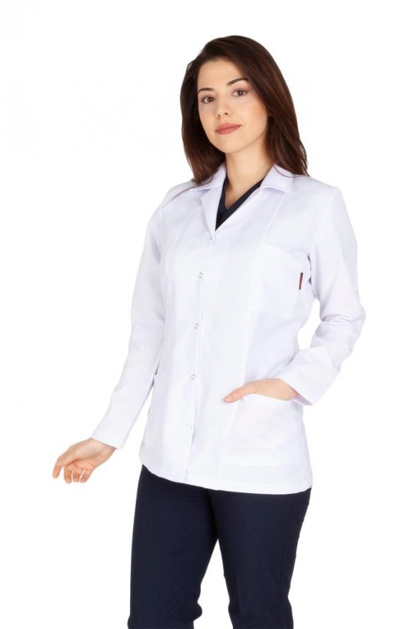 Kadın Doktor Öğretmen Önlüğü Laboratuvar Eczacı Hemşire Ceket Boy Kısa Önlük Klasik Yaka