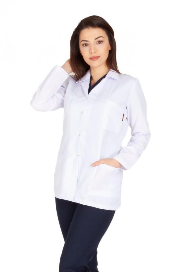 Kadın Doktor Öğretmen Önlüğü Laboratuvar Eczacı Hemşire Ceket Boy Kısa Önlük Klasik Yaka - 2