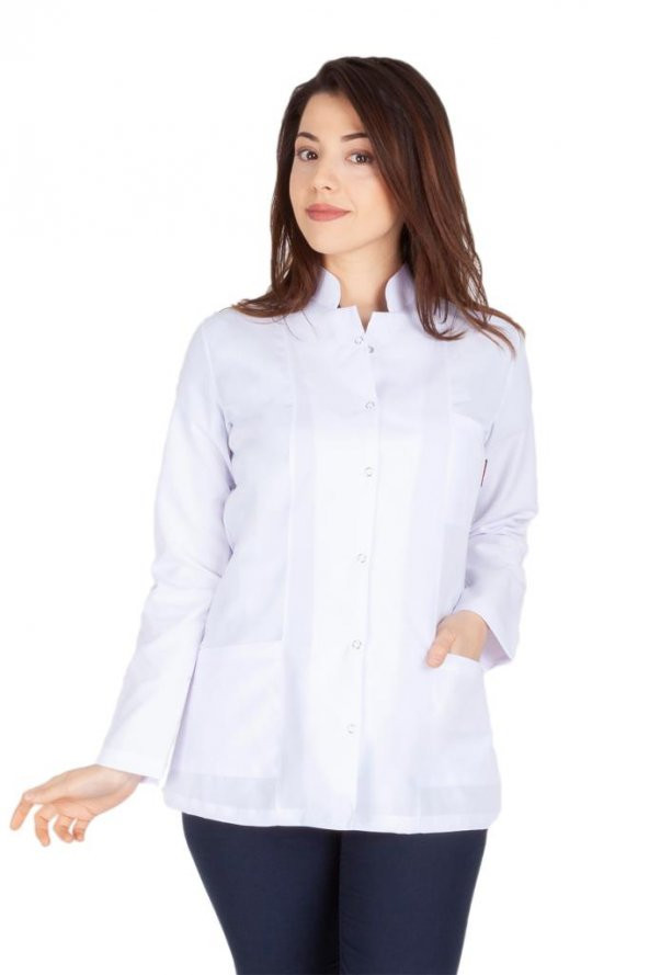 Kadın Doktor Öğretmen Önlüğü Laboratuvar Eczacı Hemşire Ceket Boy Kısa Önlük Hakim Yaka - 3