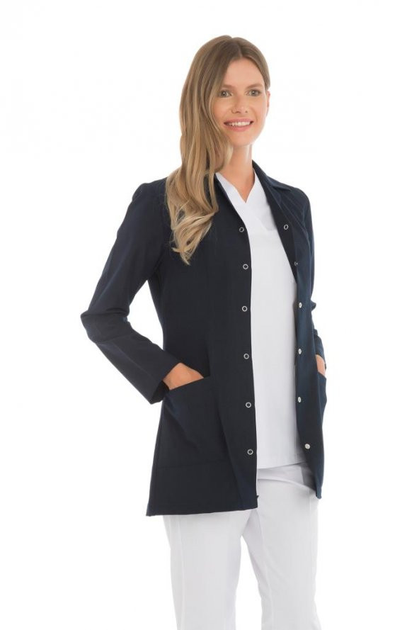 Kadın Doktor Öğretmen Önlüğü Laboratuvar Eczacı Hemşire Ceket Boy Kısa Önlük Klasik Yaka - 4