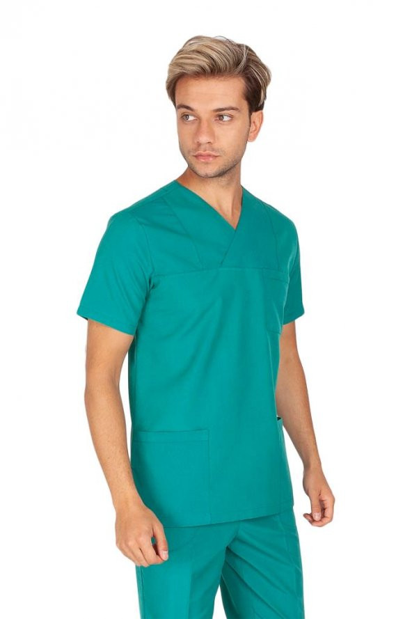 Erkek Doktor Hemşire Forması Scrubs Alpaka Kumaş Hastane Nöbet Tek Üst (Zarf Yaka Klasik Kol) - 5