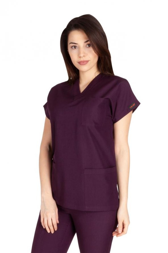 Kadın Doktor Hemşire Forması Scrubs Alpaka Kumaş Hastane Nöbet Tek Üst (V Yaka Dr Greys) - 4