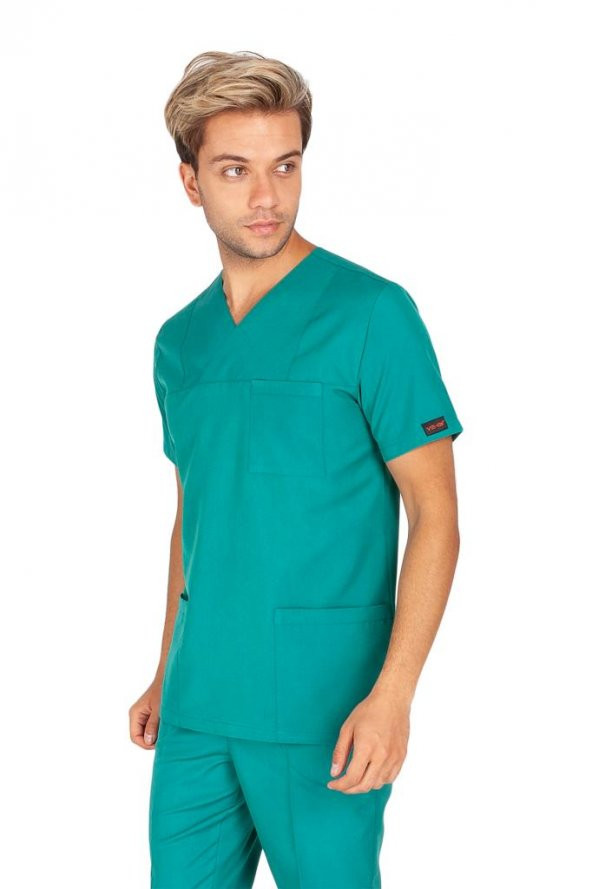 Erkek Doktor Hemşire Forması Scrubs Alpaka Kumaş Hastane Nöbet Tek Üst (Zarf Yaka Klasik Kol) - 6